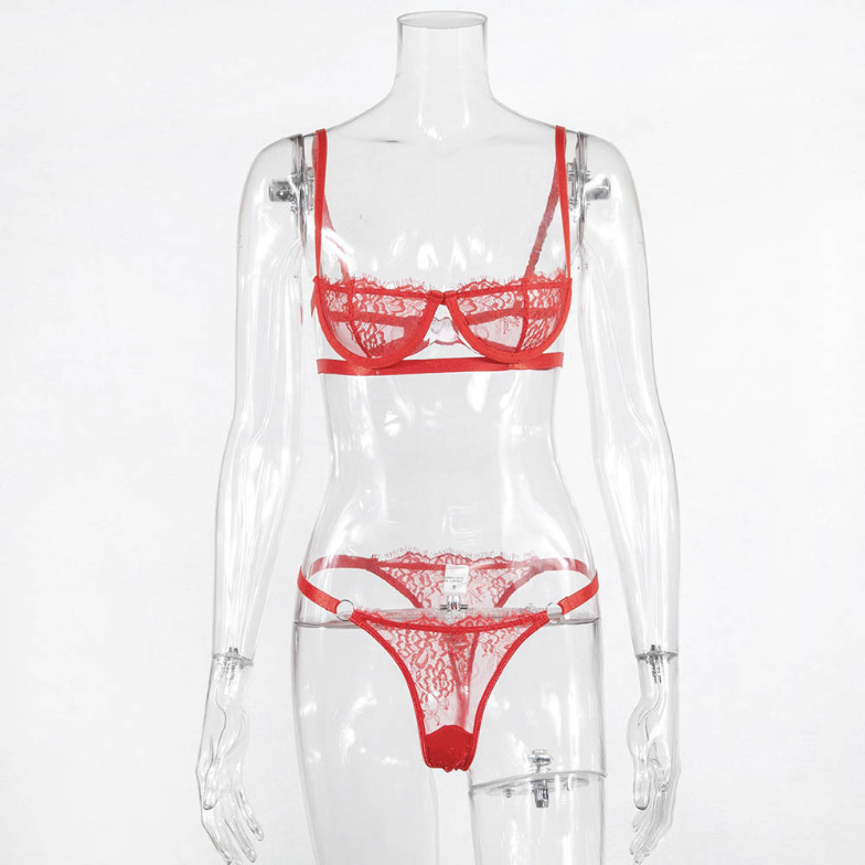Underwire Lace Balconette Bra and Thong Set, wholesale