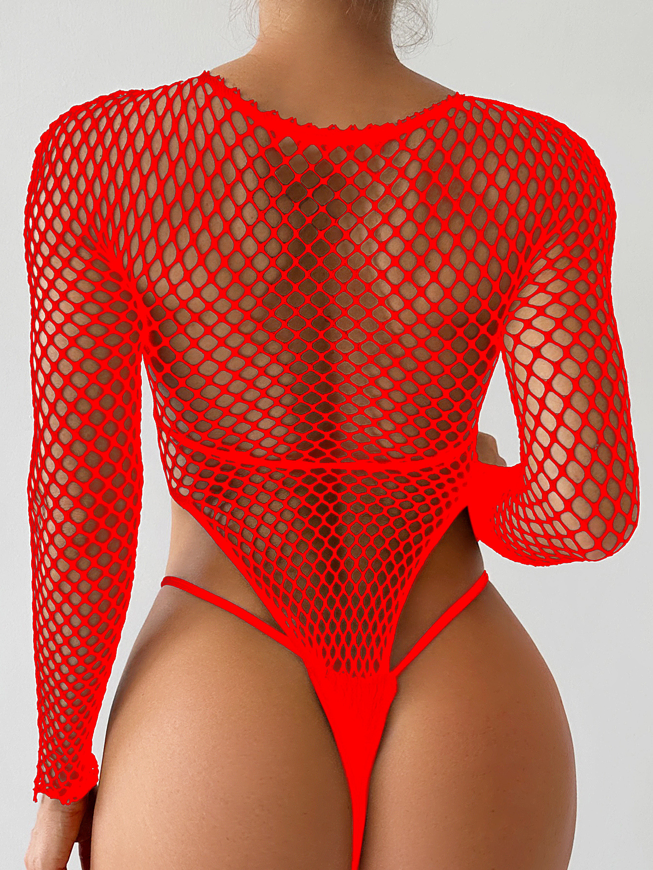 Black Long-Sleeve Fishnet Bodysuit, wholesale, sizes One size — view 5
