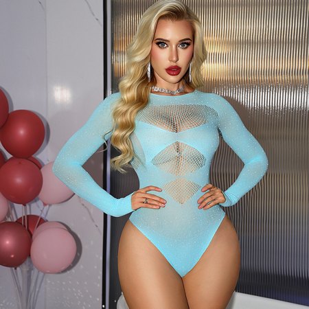 Black Rhinestone Cut-Out Long-Sleeve Bodysuit, wholesale, sizes One size — view 10