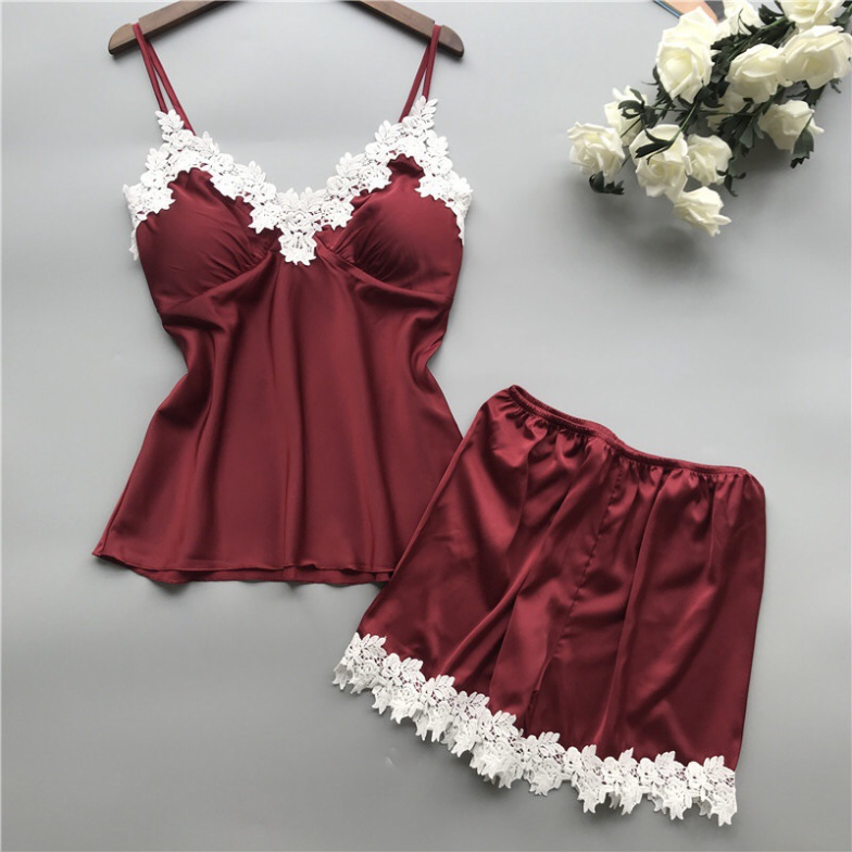 Black Satin Cami and Shorts Loungewear Set, wholesale, sizes S/M/L/XL/XXL — view 2