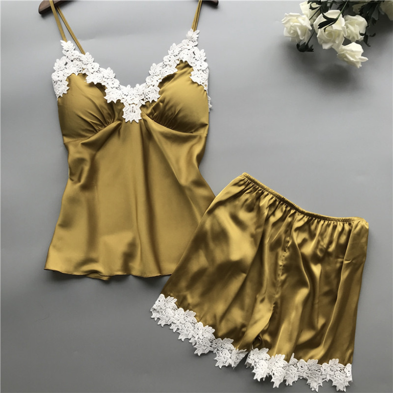 Black Satin Cami and Shorts Loungewear Set, wholesale, sizes S/M/L/XL/XXL — view 4