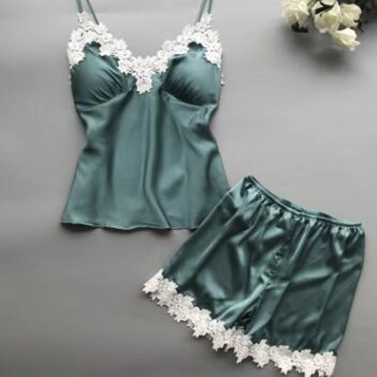 Black Satin Cami and Shorts Loungewear Set, wholesale, sizes S/M/L/XL/XXL — view 8