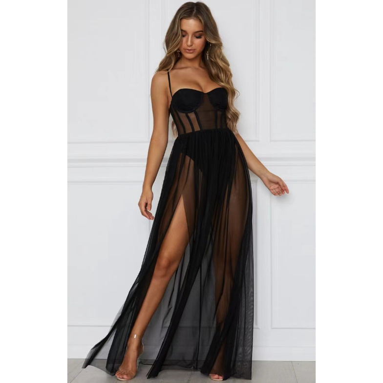Corset-Bodice Mesh Maxi Gown, wholesale